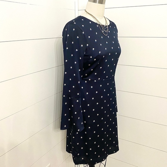 Banana Republic Navy Pearl Graphic Midi Sheath Dress Back Tie Neck Womens Size 8 - Picture 6 of 8